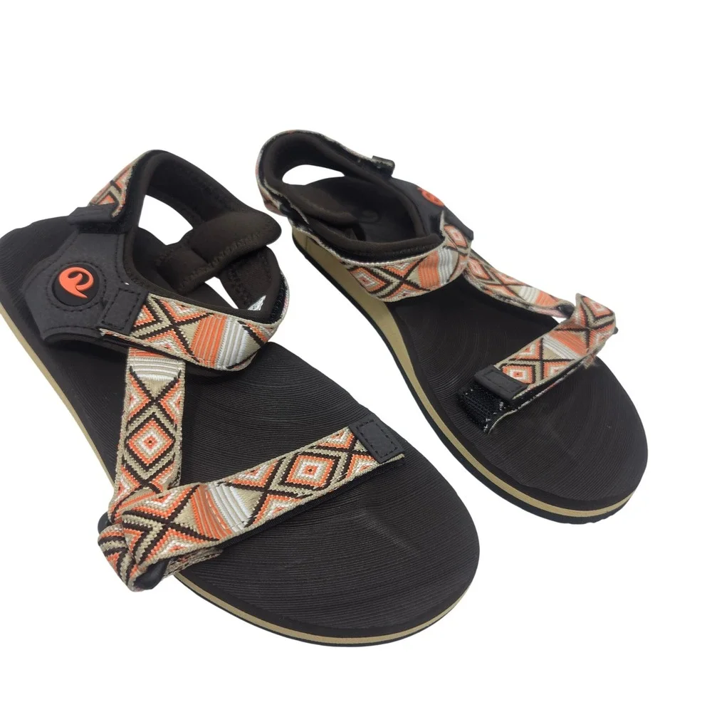 Sport Sandal Women 6 Brown Orange Geometric Straps Hiking Outdoor 900 NWOT